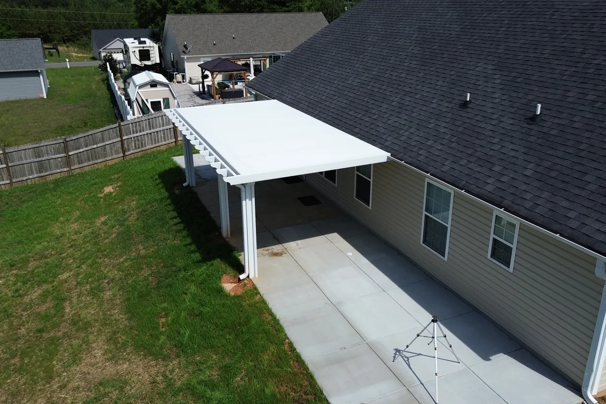 Patio cover installation detail showing quality craftsmanship Lancaster SC