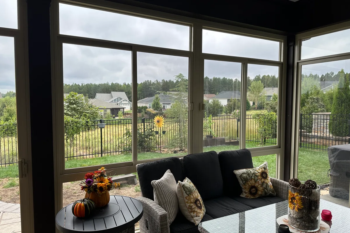 Glass sunroom installation detail in Stanley NC