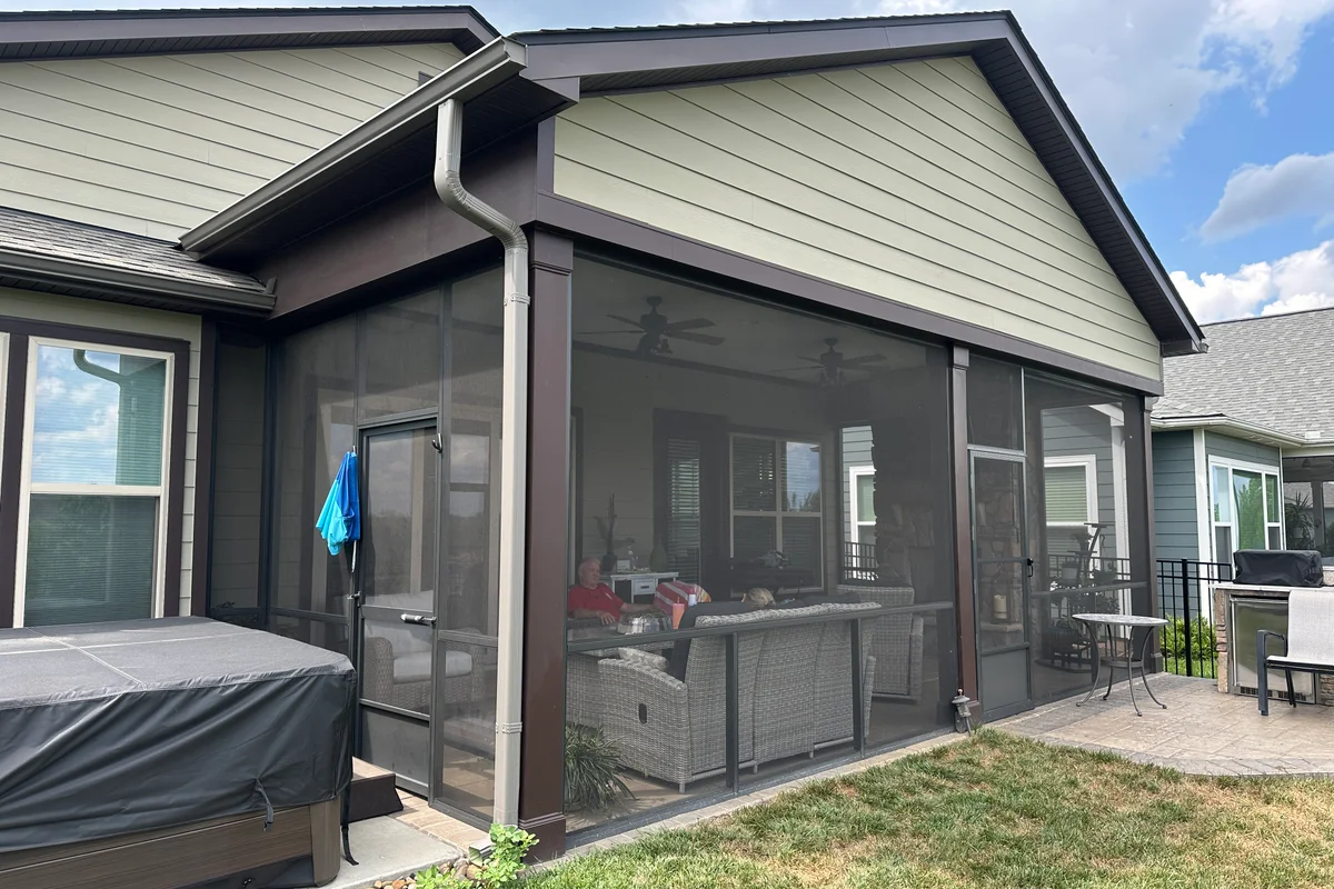 Completed 3-season glass enclosure exterior view in Stanley NC