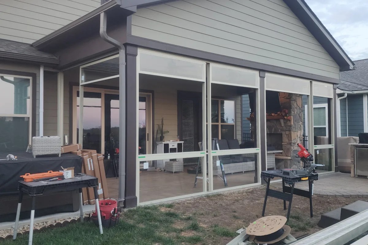 3-season glass enclosure construction in progress Stanley NC