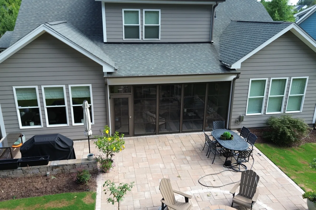Finished 3-season sunroom vinyl-film enclosure detail in Belmont NC