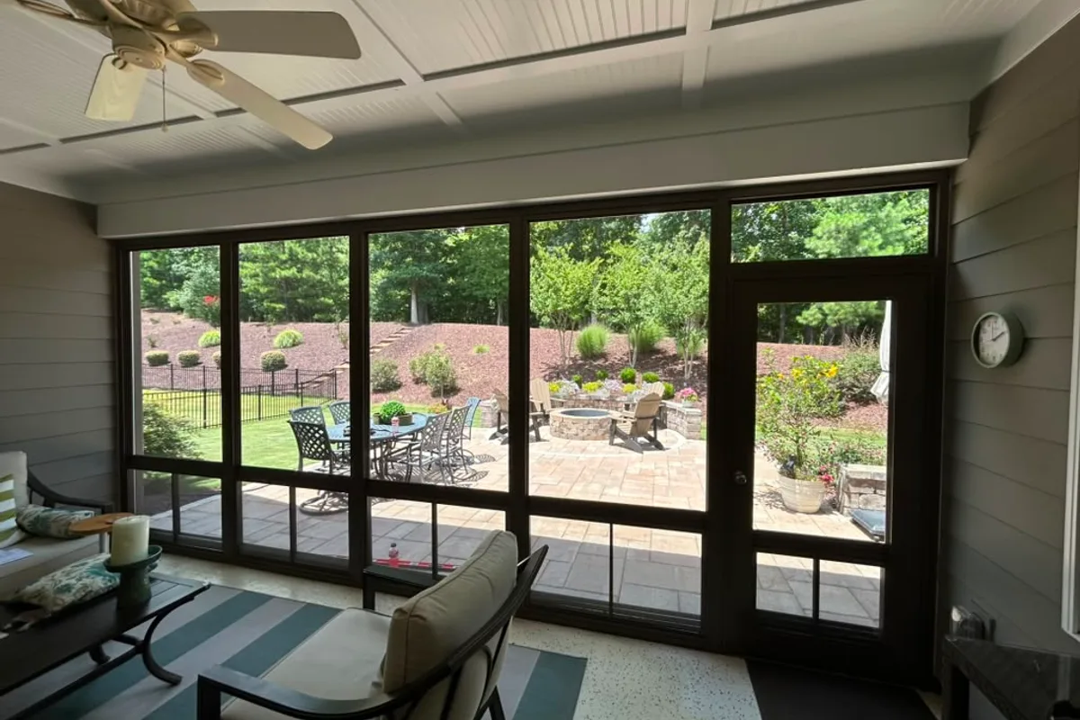 3-season porch enclosure vinyl-film detail installation in Gaston County NC
