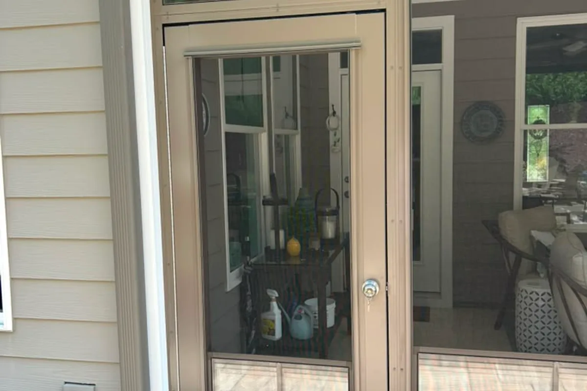 Screened porch enclosure vinyl-film detail in Gaston County North Carolina