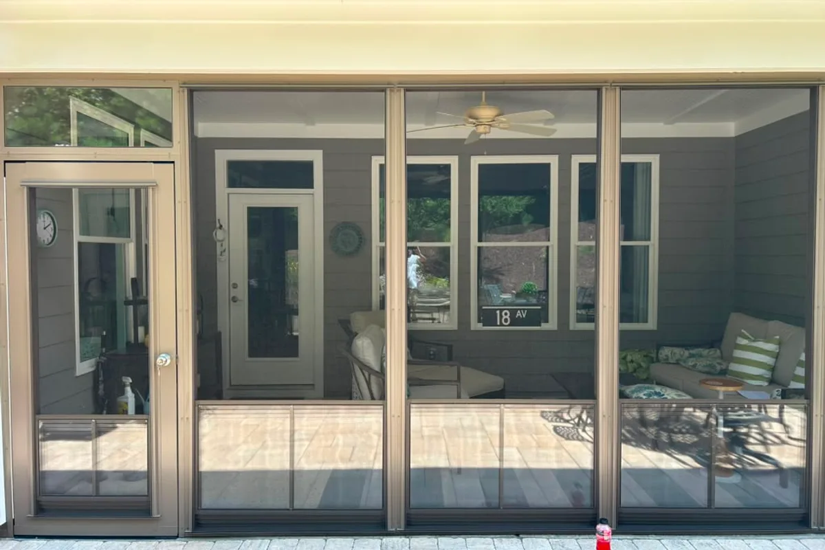 3-season vinyl porch detail showing professional installation in Belmont