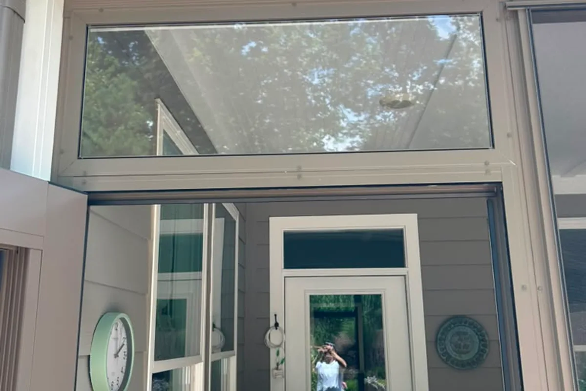 Sunroom addition vinyl-film enclosure detail in Belmont North Carolina