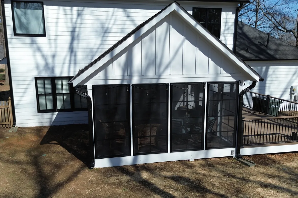 Finished vinyl film enclosure corner Monroe NC detail
