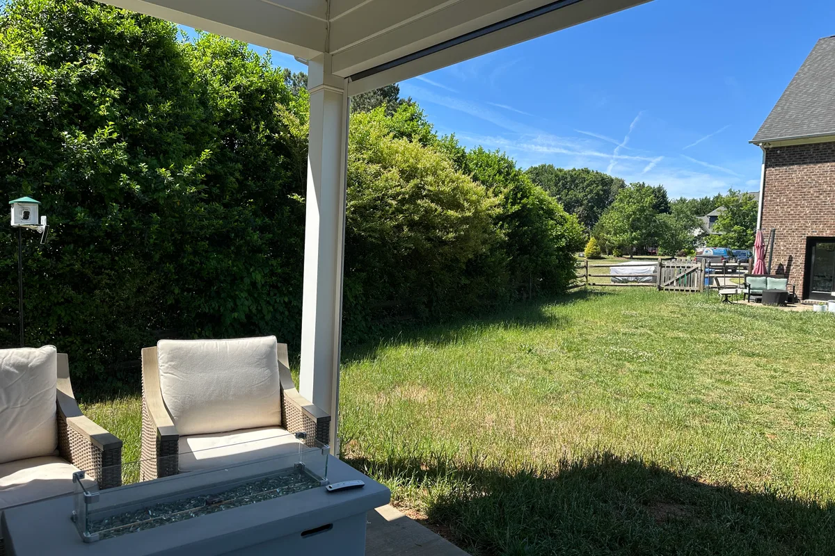Finished large retractable screen porch installation detail in Mecklenburg County